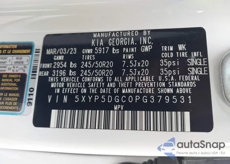 2023 Kia Telluride Sx Prestige z USA, uszkodzony, nr VIN 5XYP5DGC0PG379531